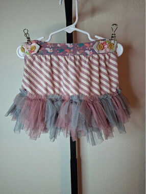 Matilda Jane Girls Tulle Skirt Rooster Stripe Happily Ever After Nwot size 4